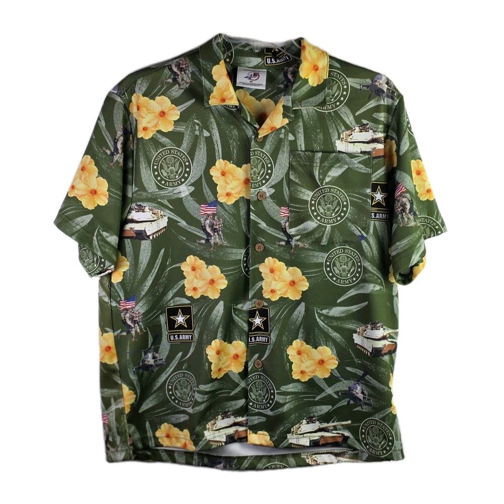United States Military Men's Medium Hawaiian Floral Short Sleeve Shirt